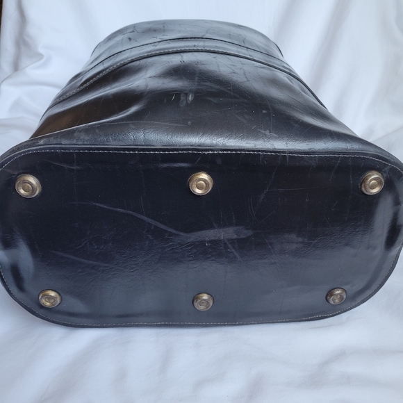 Quality Lg Black Leather Top Load Carry All Travel Bag Vtg Aero Zippers OOAK - Picture 13 of 16